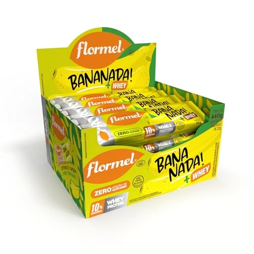 Barra De Proteína Bananada Flormel Pro Whey Protein Caixa 440g 20 Unidades