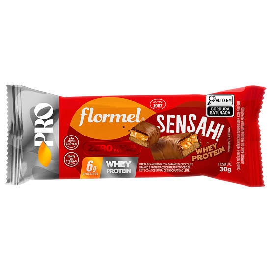 Barra De Amendoim Cobertura Chocolate Ao Leite Flormel Pro Sensah Whey Protein Pacote 30g