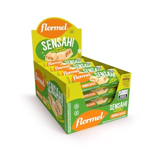 Barra De Amendoim Limão Siciliano Cobertura Chocolate Branco Flormel Sensah Caixa 480g 16 Unidades