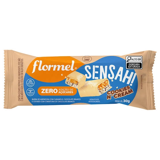 Barra De Amendoim Cookies Ncream Cobertura Chocolate Branco Flormel Sensah Pacote 30g