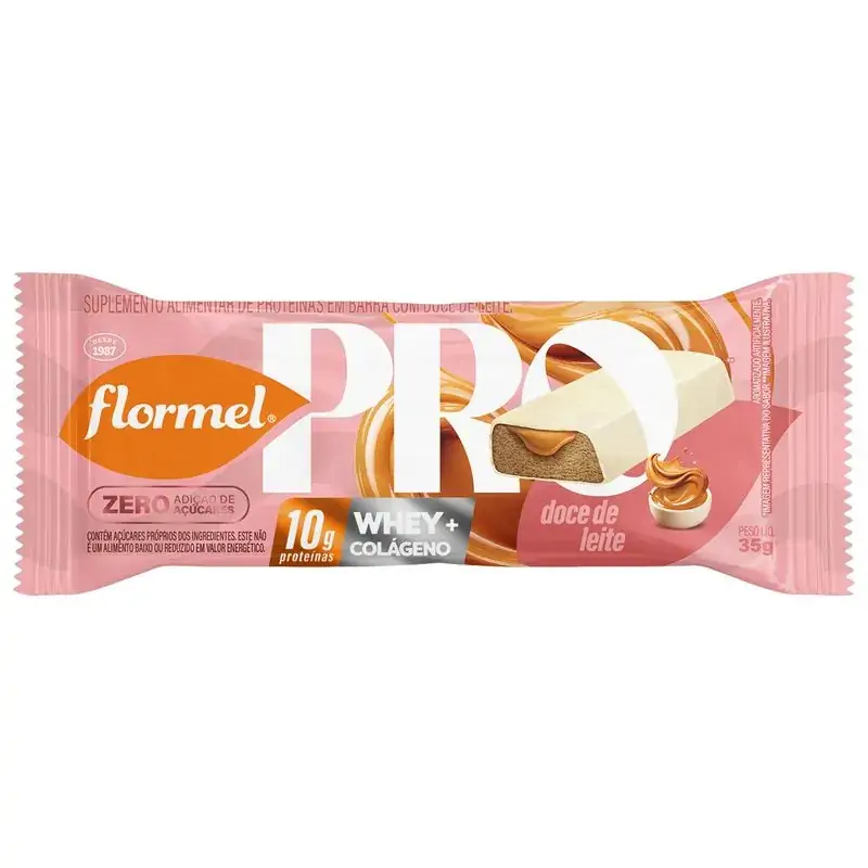 Barra De Proteína Doce De Leite Flormel Pro Whey Colágeno Pacote 35g