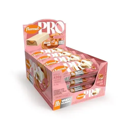 Barra De Proteína Doce De Leite Flormel Pro Whey Colágeno Caixa 420g 12 Unidades
