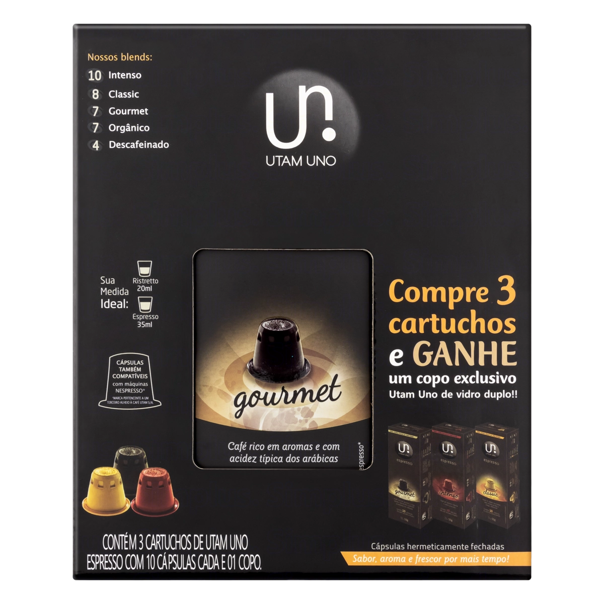 Kit Café Em Cápsula Torrado E Moído Espresso Gourmet Intenso Classic Utam Uno 10 Unidades Cada Gráti