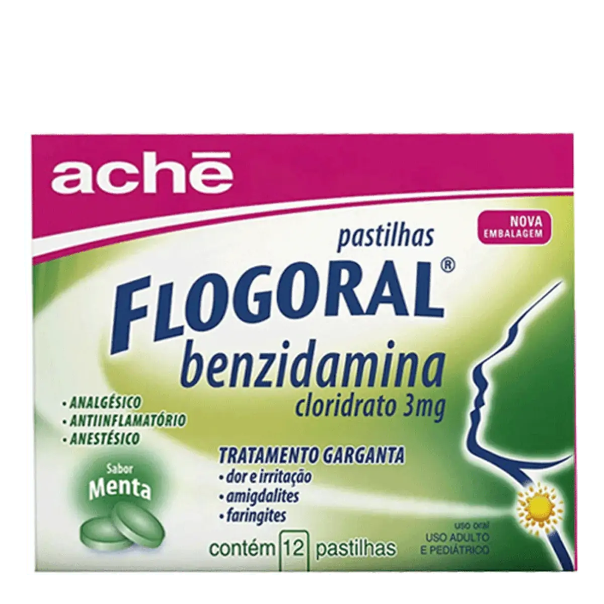 Flogoral Menta Aché 12 Pastilhas