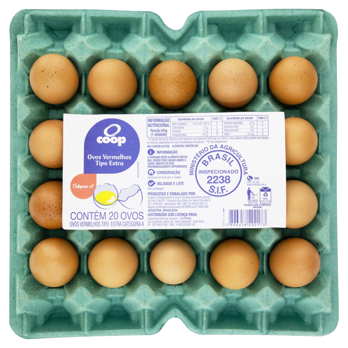 Ovos Vermelhos Extra Coop Bandeja 20 Unidades