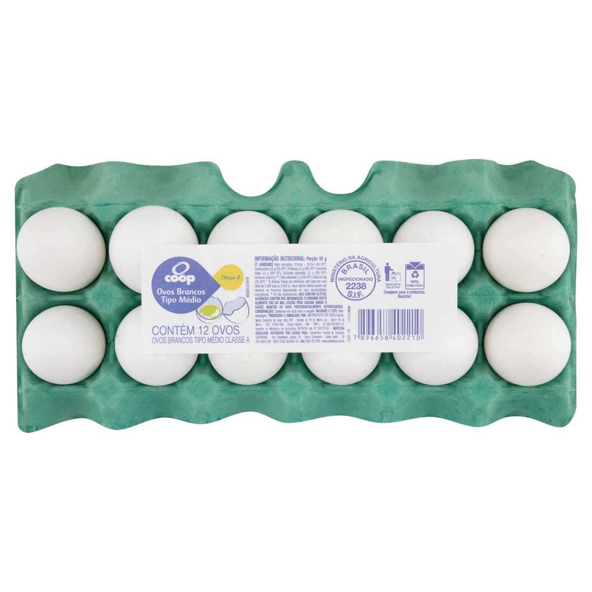 Ovos Brancos Médio Coop Bandeja Filmada 12 Unidades