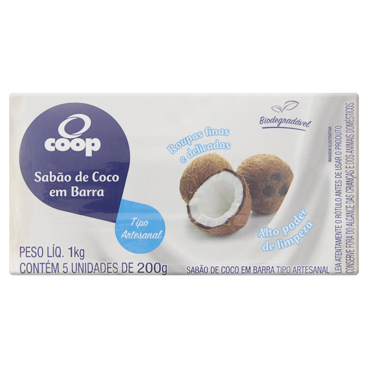 Sabão Barra Artesanal Coco Coop Pacote 1kg 5 Unidades