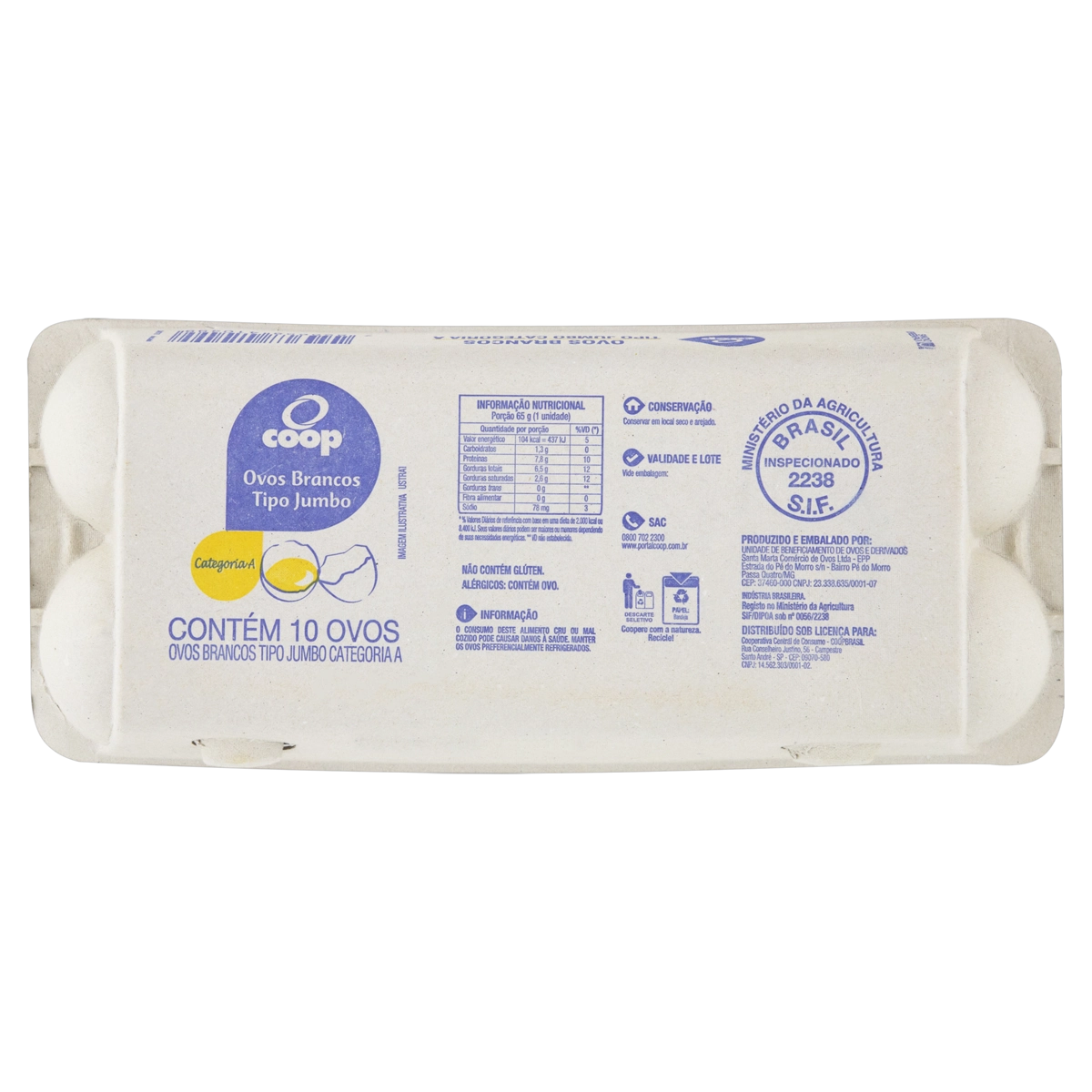 Ovos Brancos Jumbo Coop Bandeja 10 Unidades