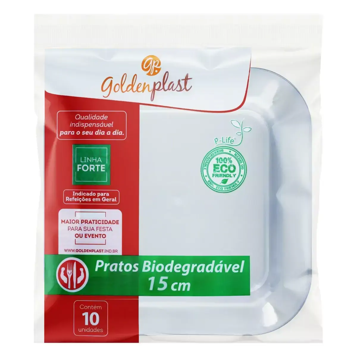 Prato Plástico Descartável Forte Cristal Quadrado Goldenplast 15cm 10 Unidades