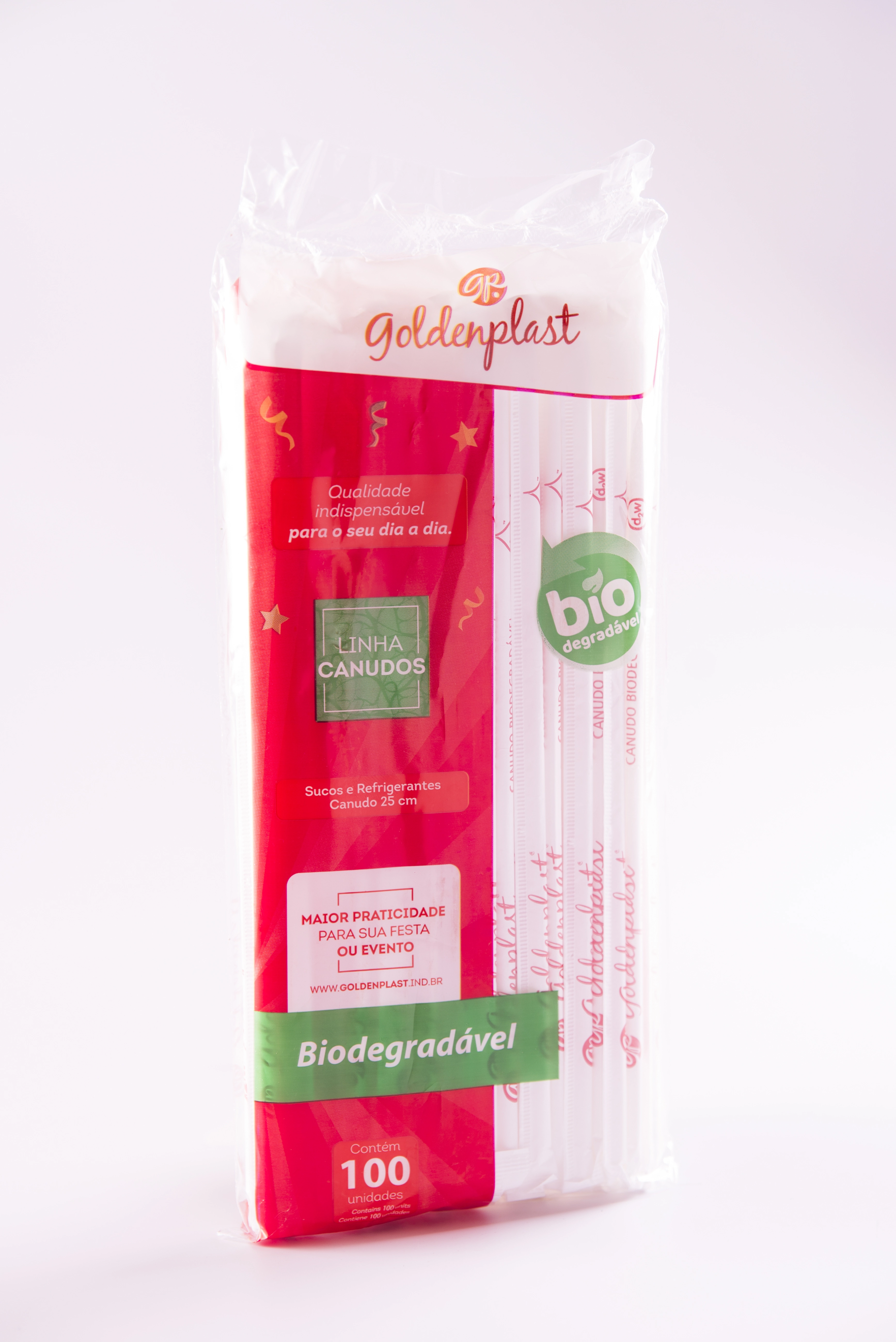 Canudos Biodegradáveis GOLDENPLAST 22cm 100 Unidades