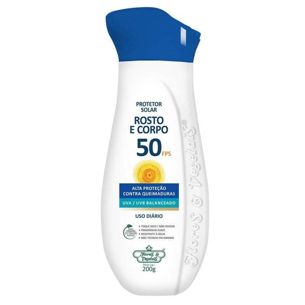 Protetor Solar Flores E Vegetais Rosto E Corpo Fps50 200g