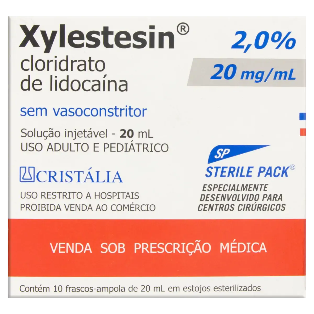 Xylestesin 20mg/ml Cristália Caixa 10 Unidades 20ml Cada