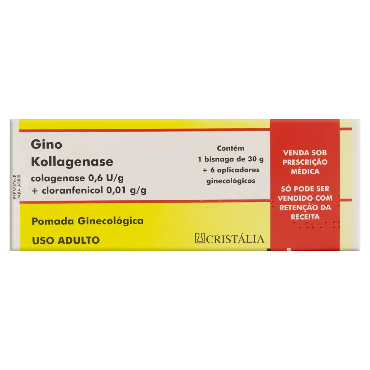 Gino Kollagenase Cristália Caixa 30g 6 Aplicadores Ginecológicos