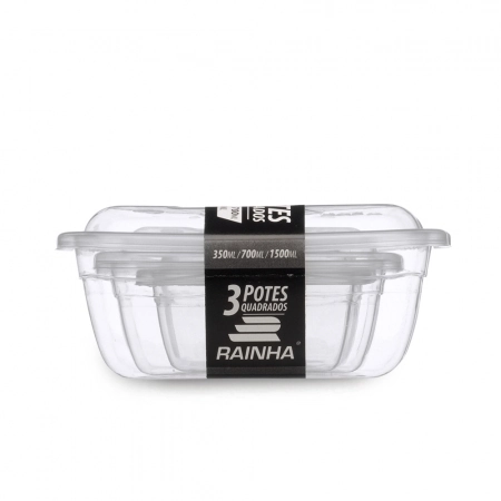 Conj.3 Potes Quadrado 350/700/1500 Ml Transparente