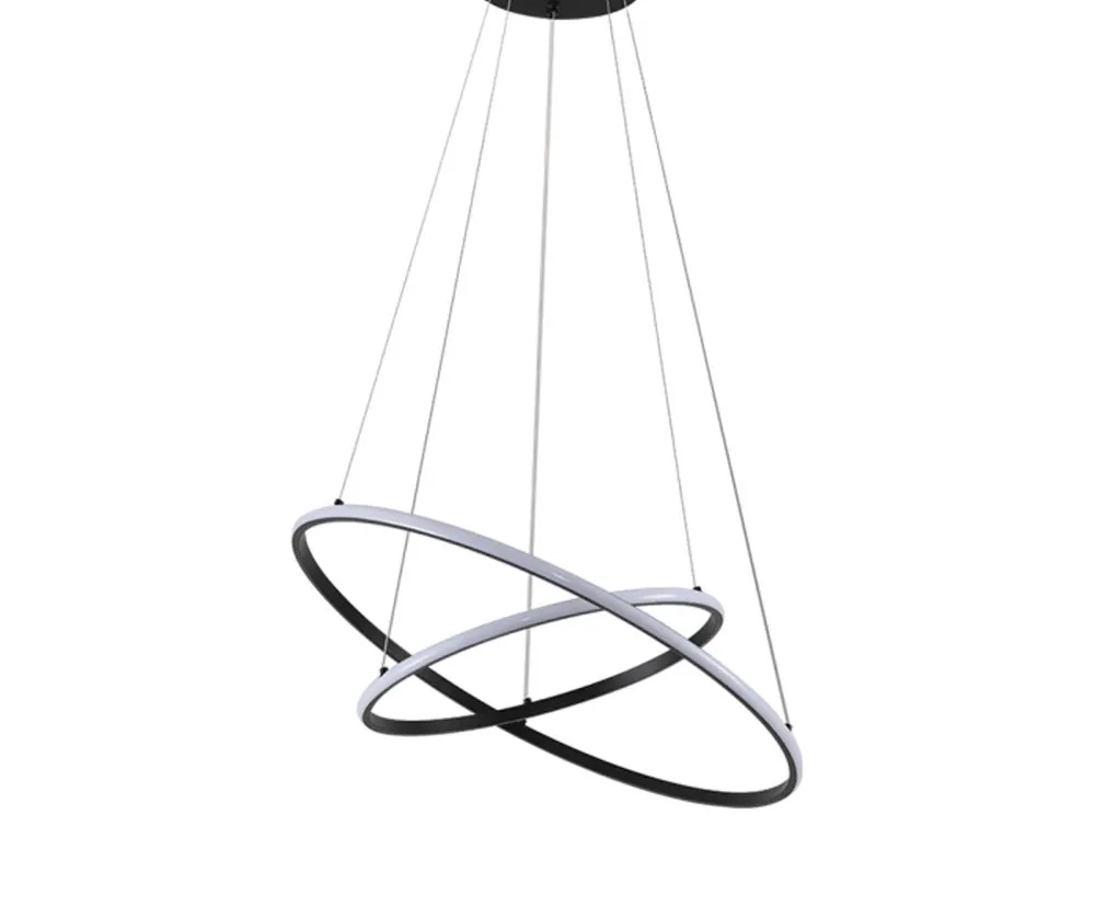 Pendente 2 Anéis Inverse Preto 60cm Led 48w Bivolt