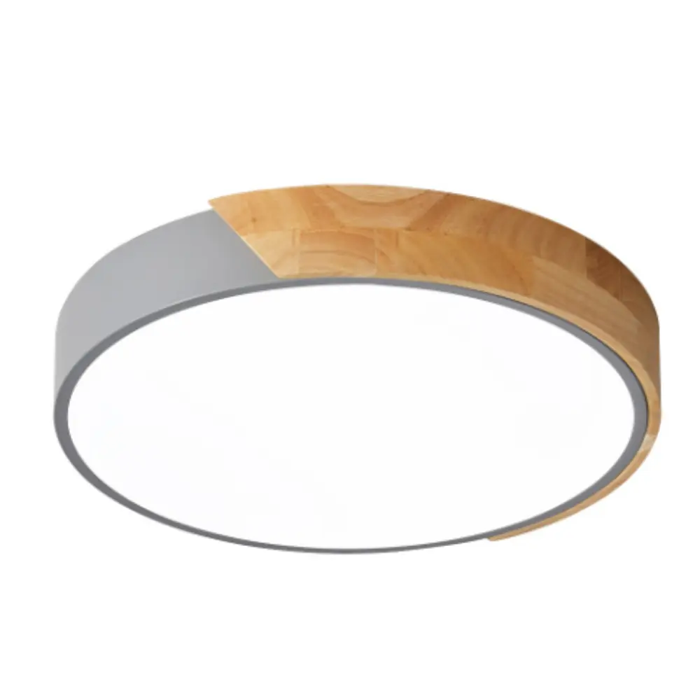 Plafon Redondo Cinza Com Detalhe Estilo Madeira 40cm Led 25w 3 Em 1 Bivolt