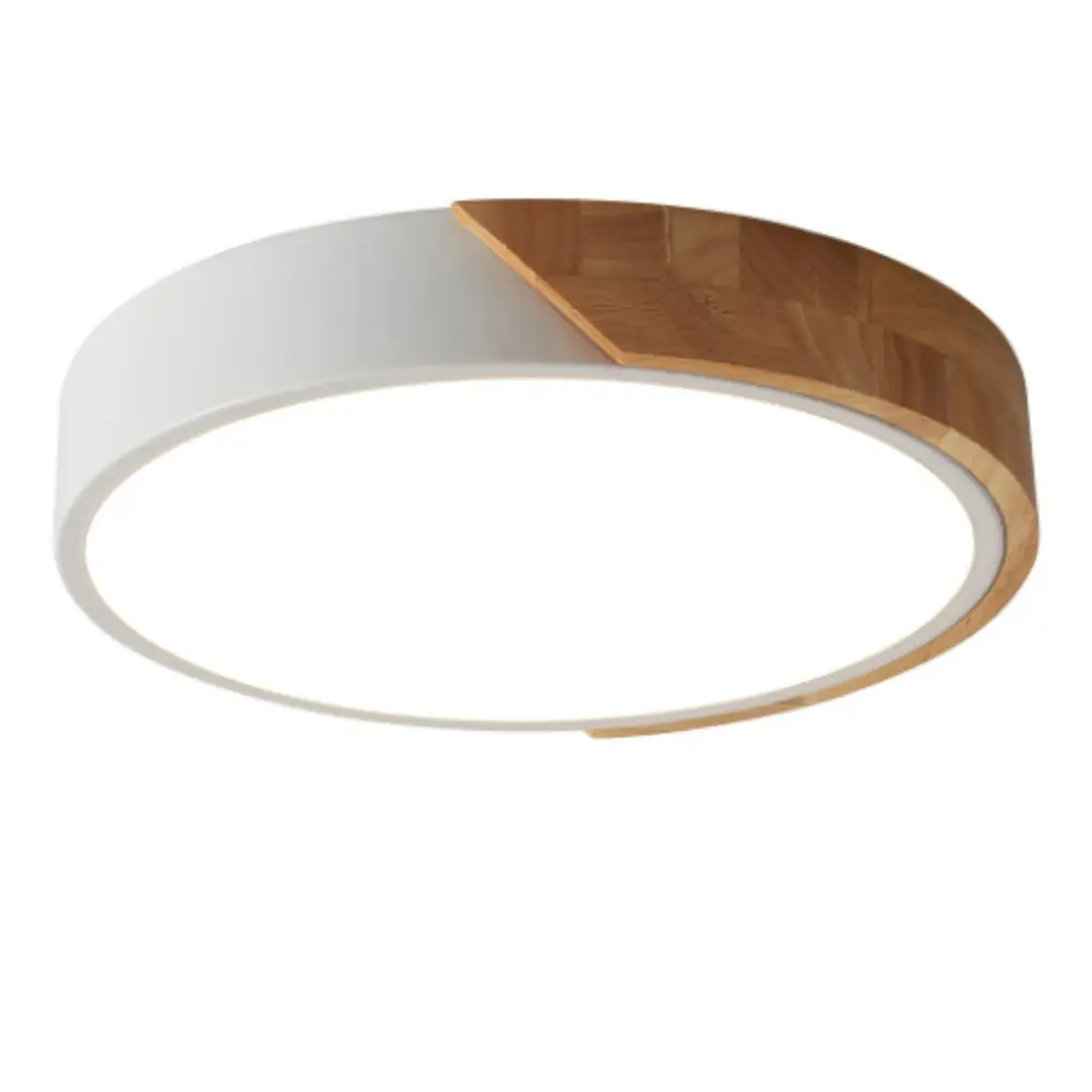 Plafon Redondo Branco Com Detalhe Estilo Madeira 40cm Led 25w 3 Em 1 Bivolt
