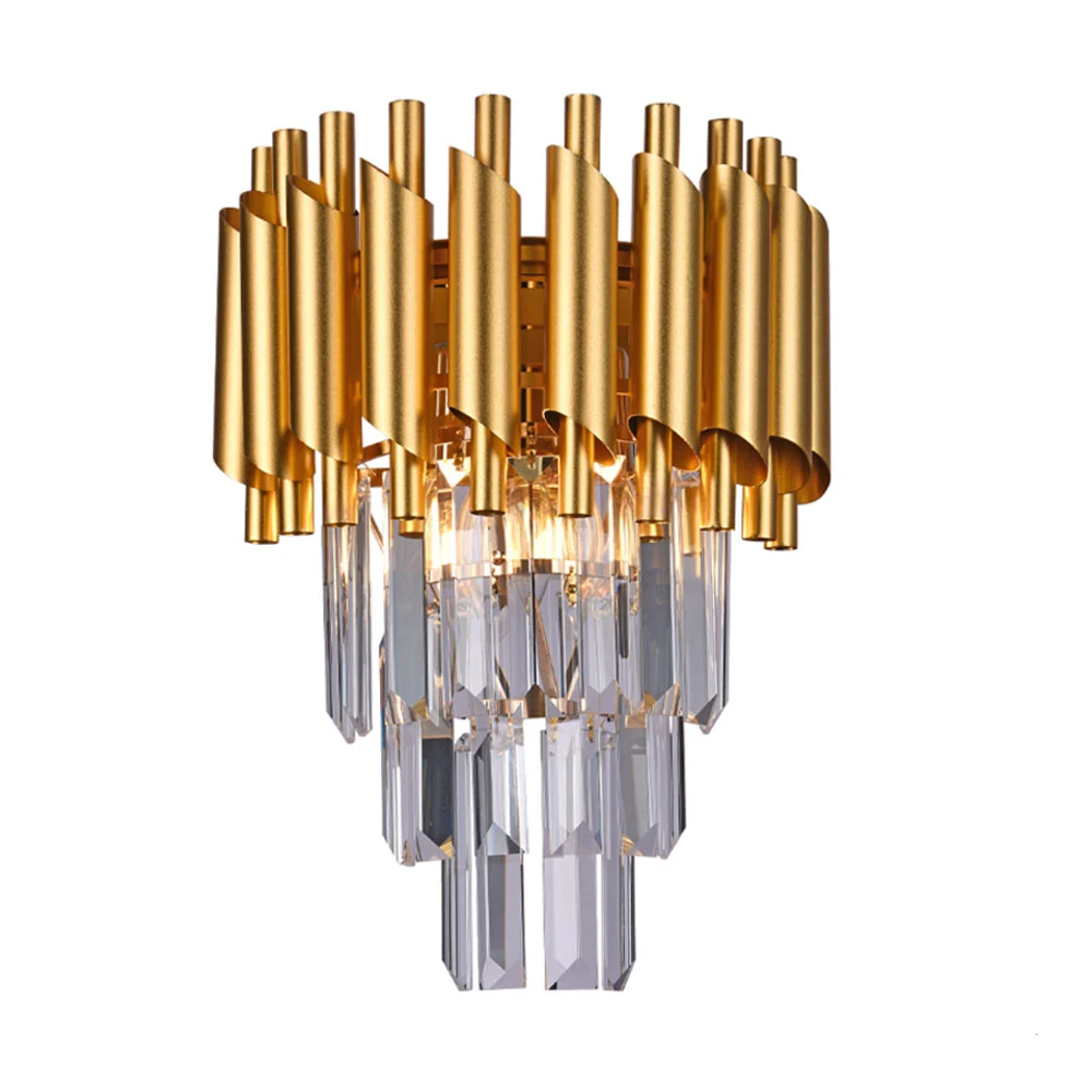 Arandela Dourada Com Cristais 33cm 2e14