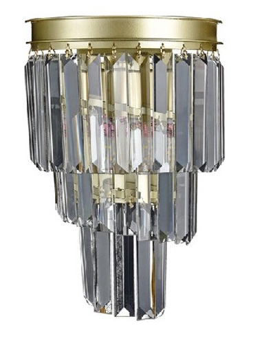 Arandela Dourada Com Cristais 32cm 2e14