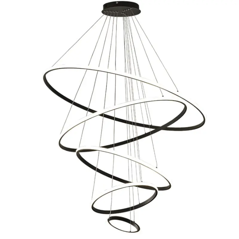 Pendente 5 Anéis Preto Inverse 100cm Led 132w 3000k Bivolt Cabo De 4 Metros
