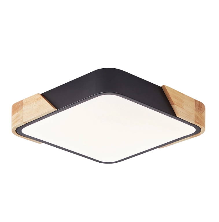 Plafon Quadrado Preto Com Detalhe Estilo Madeira 50cm Led 36w 3 Em 1 Bivolt