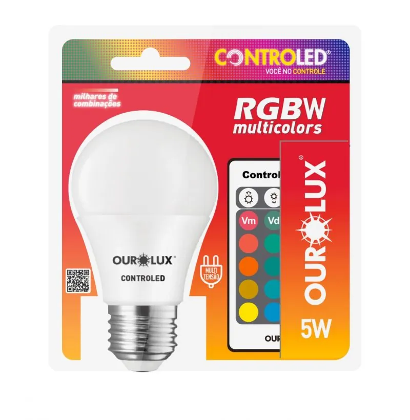 Lâmpada Led Com Controle 5w E27 Rgb - Ourolux