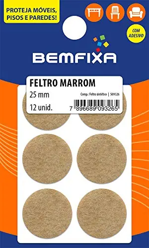 Cartela Com Feltro Adesivo Redondo Marrom 25mm 12 Unidades Bemfixa 9326
