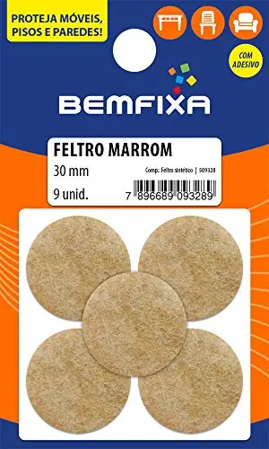 Cartela Com Feltro Adesivo Redondo Marrom 30mm 9 Unidades Bemfixa 9328