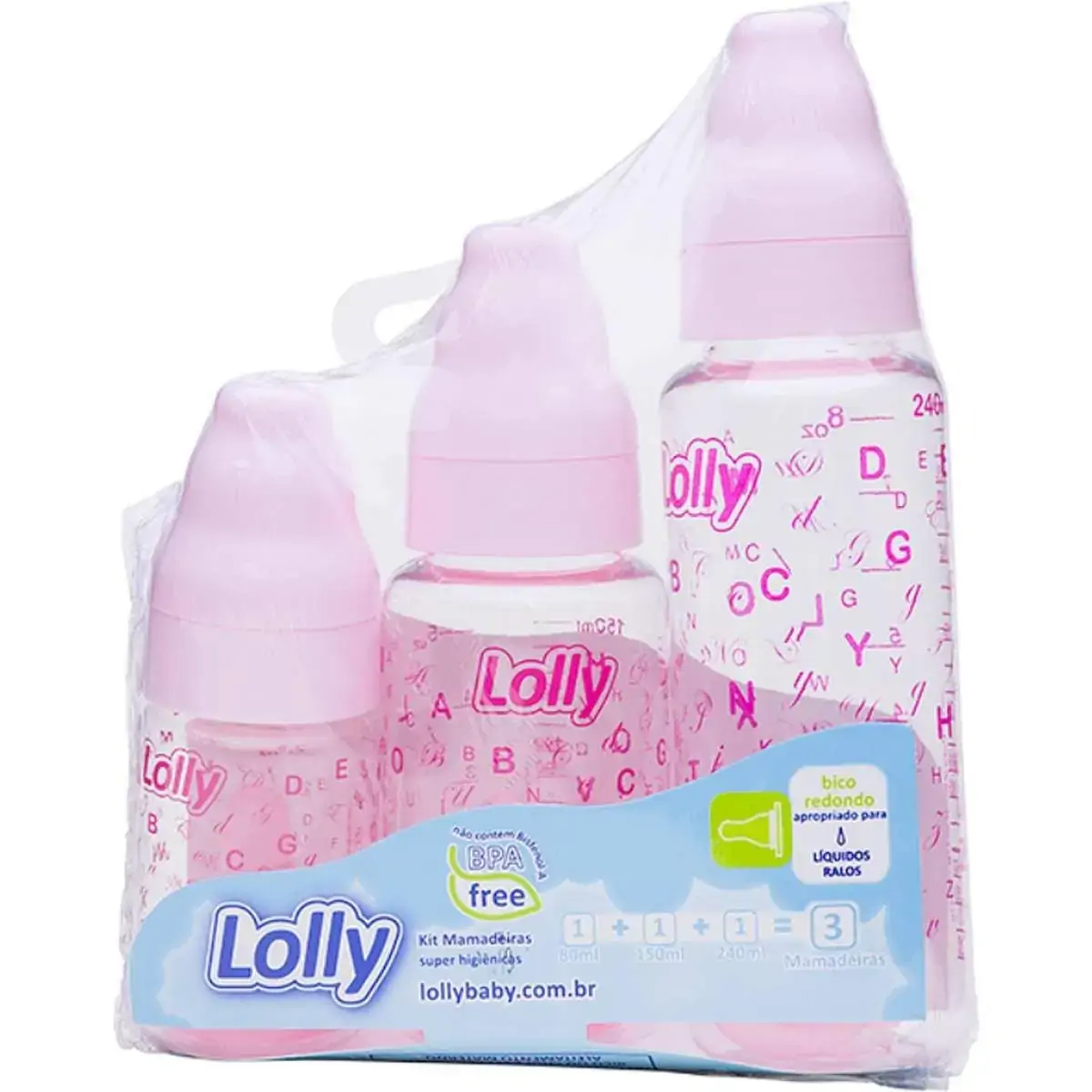 Kit Lolly De Mamadeira Rosa 3em1