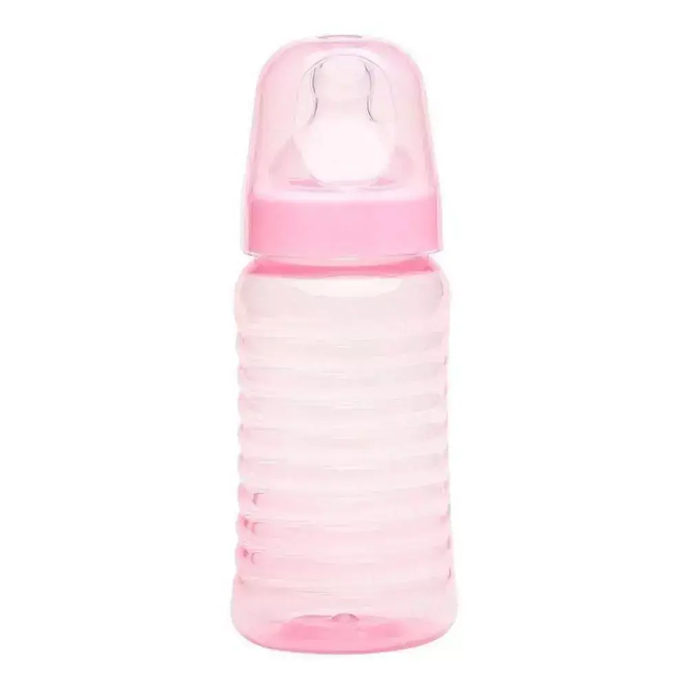 Mamadeira Bico Silicone Ortodôntico Rosa 340ml - Lolly Baby