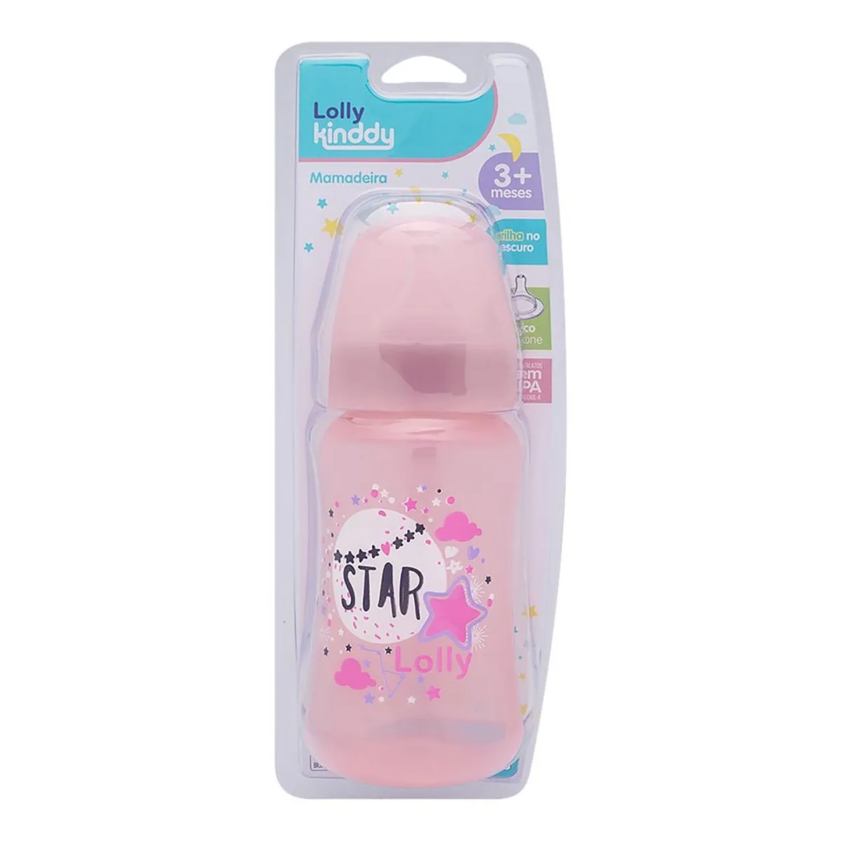 Mamadeira Rosa Star 330ml Lolly Kinddy
