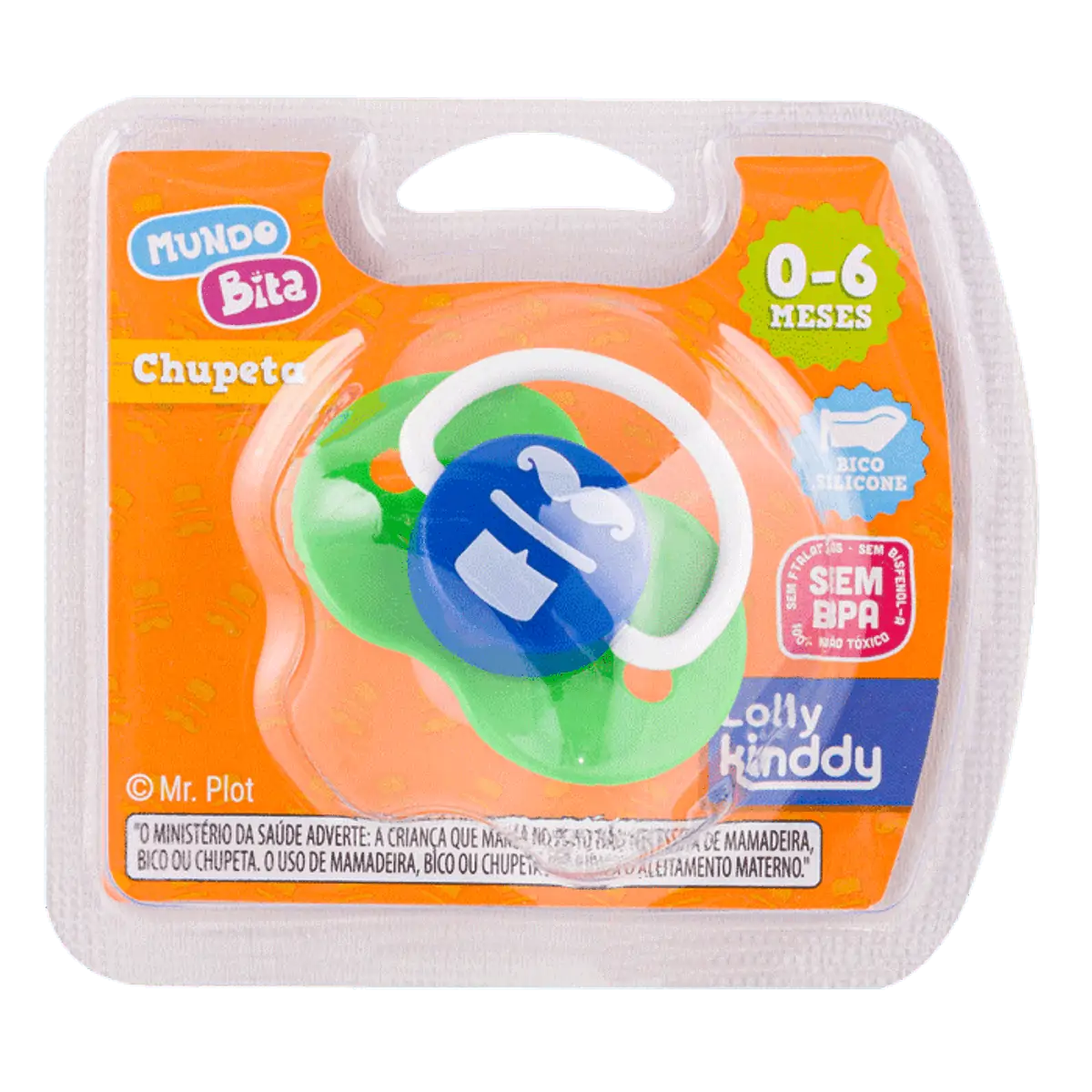 Chupeta Lolly Kinddy Mundo Bita Menino Silicone Verde 0-6 Meses 1 Unidade