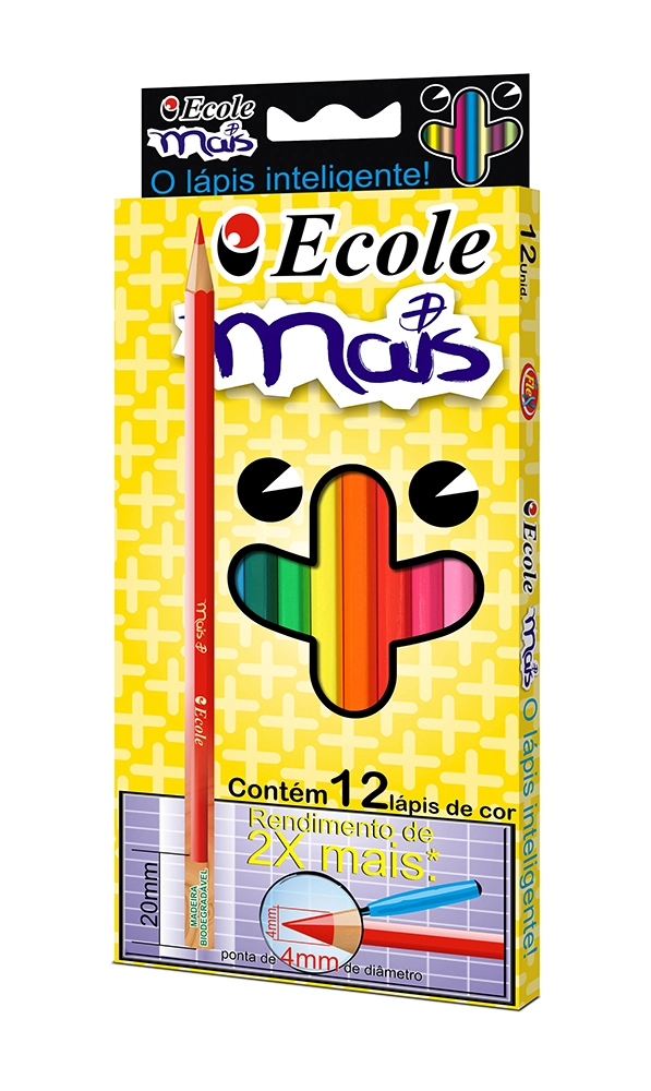 Lápis De Cor 12 Cores Ecole Mais Mina 4mm Ecomix