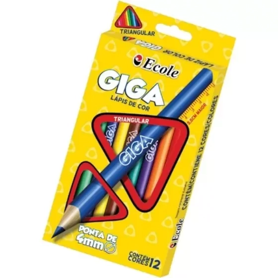 Lápis De Cor 12 Cores Giga Triangular Ecole