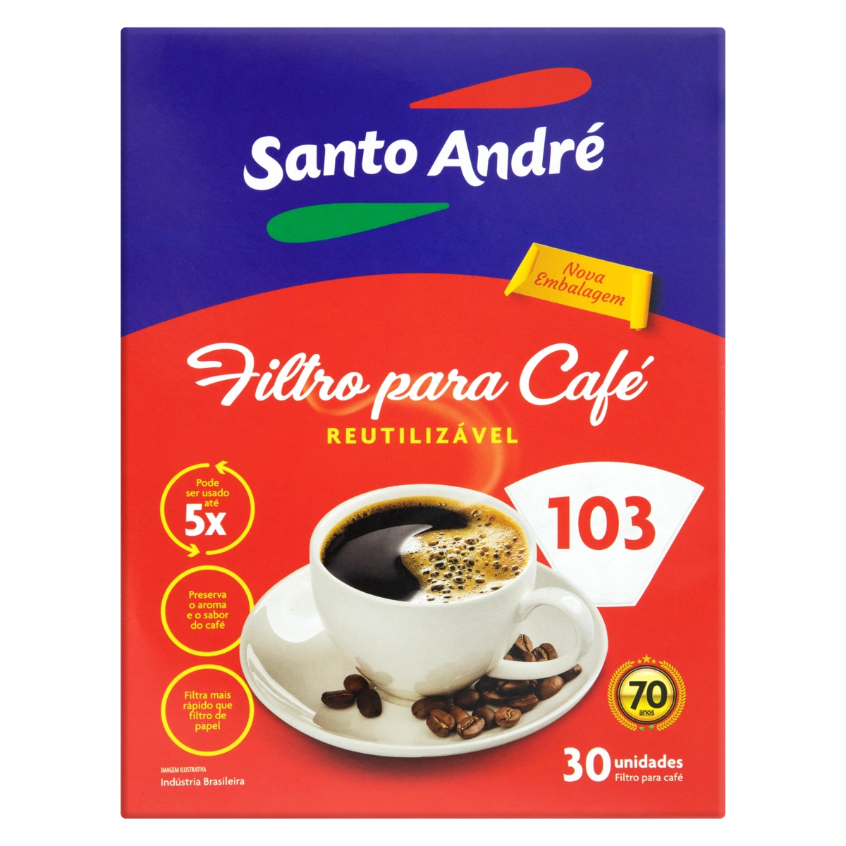 Filtro De Café Reutilizável Santo André 103 Caixa 30 Unidades