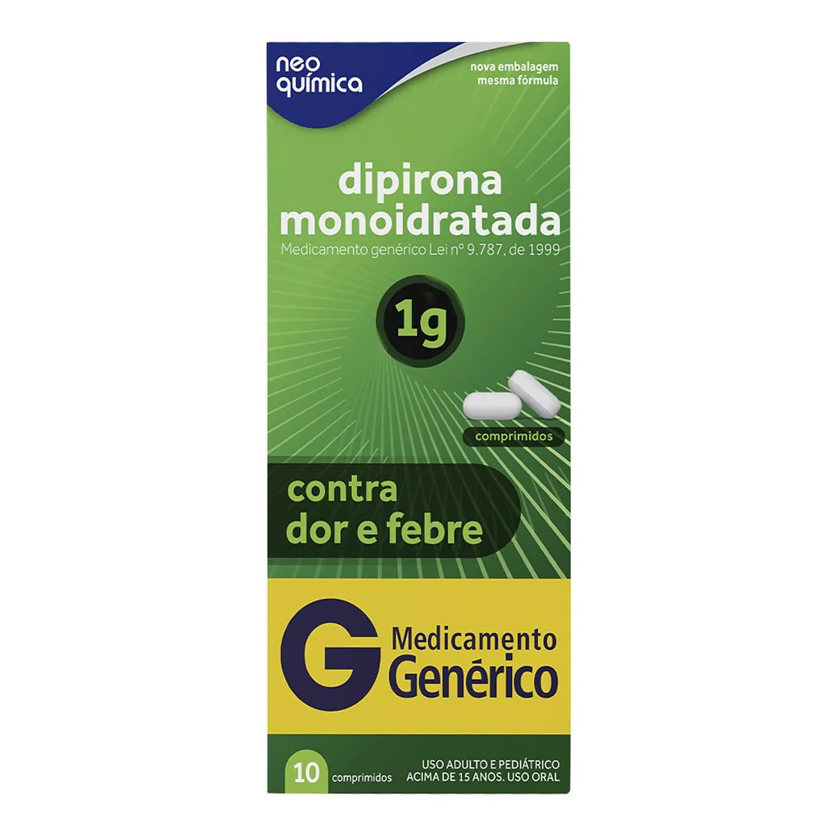 Analgésico Dipirona Monoidratada 1g Neo Química com 10 Comprimidos
