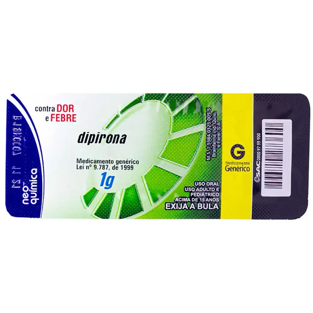 Dipirona Sódica 1000 Mg 100 Comprimidos Neo Química Genérico
