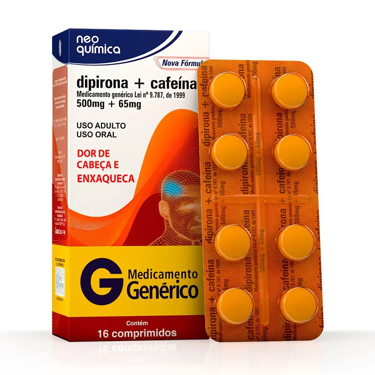 Dipirona Sódica Cafeína 65 Mg 500 Mg 16 Comprimidos Neo Química Genérico