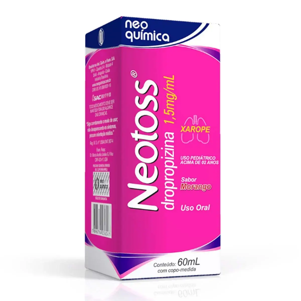 Xarope Neotoss 1,5mg/ml Morango Neo Química Caixa 60ml Copo Dosador
