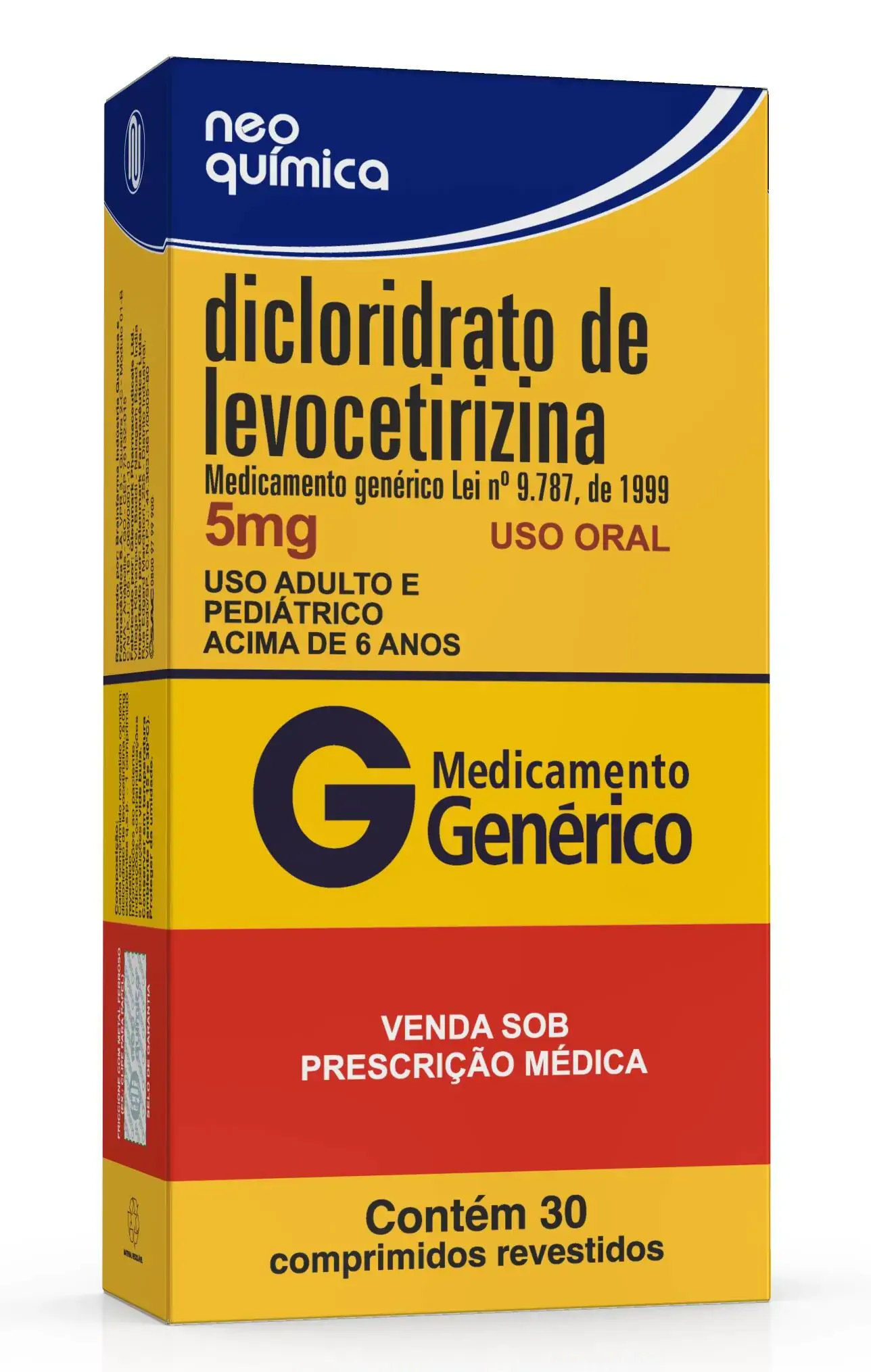 Dicloridrato De Levocetirizina 5,0mg Cx 30 Comp Rev