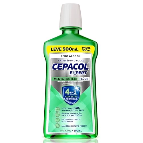 Enxaguante Bucal Antisséptico Zero álcool Menta Protect Cepacol Expert Leve 500ml Pague 350ml