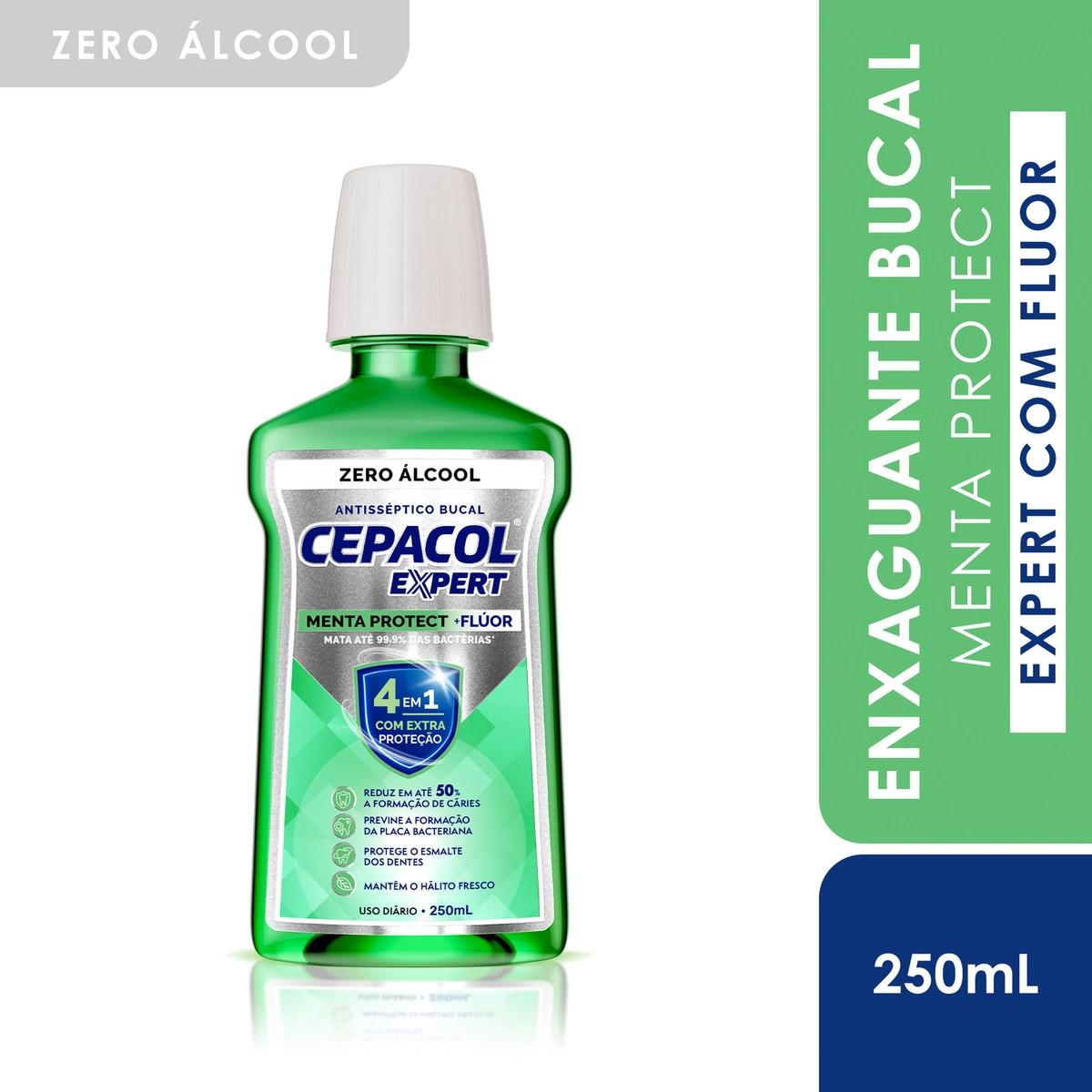 Enxaguante Bucal Antisséptico Zero álcool Menta Protect Cepacol Expert Frasco 250ml