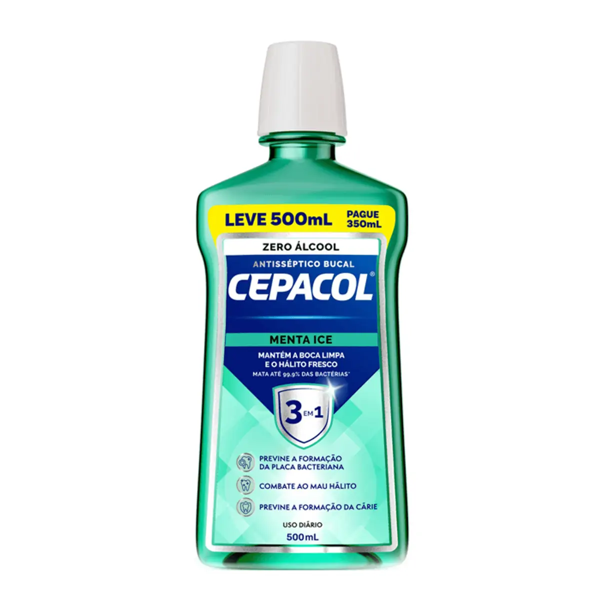 Enxaguante Bucal Antisséptico Zero álcool Menta Ice Cepacol Frasco Leve 500ml Pague 350ml