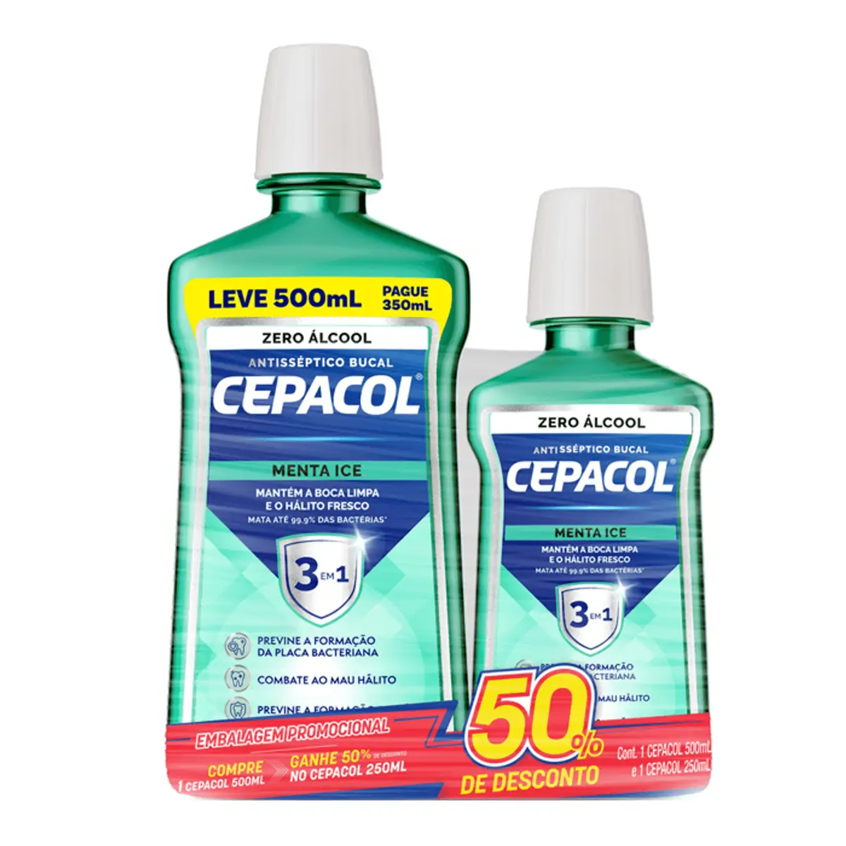 Kit Enxaguante Bucal Antisséptico 500ml Enxaguante Bucal Antisséptico 250ml Zero álcool Menta Ice Ce