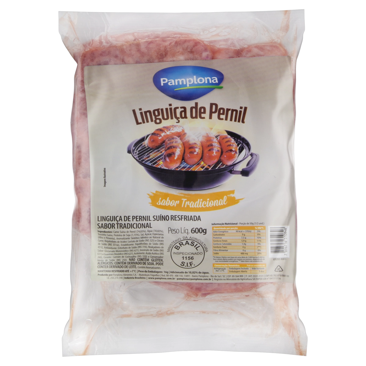 Linguiça De Pernil Suíno Tradicional Pamplona 600g