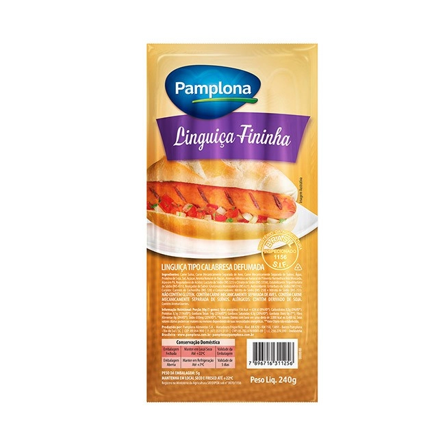 Linguiça Calabresa Defumada Fininha Pamplona 240g