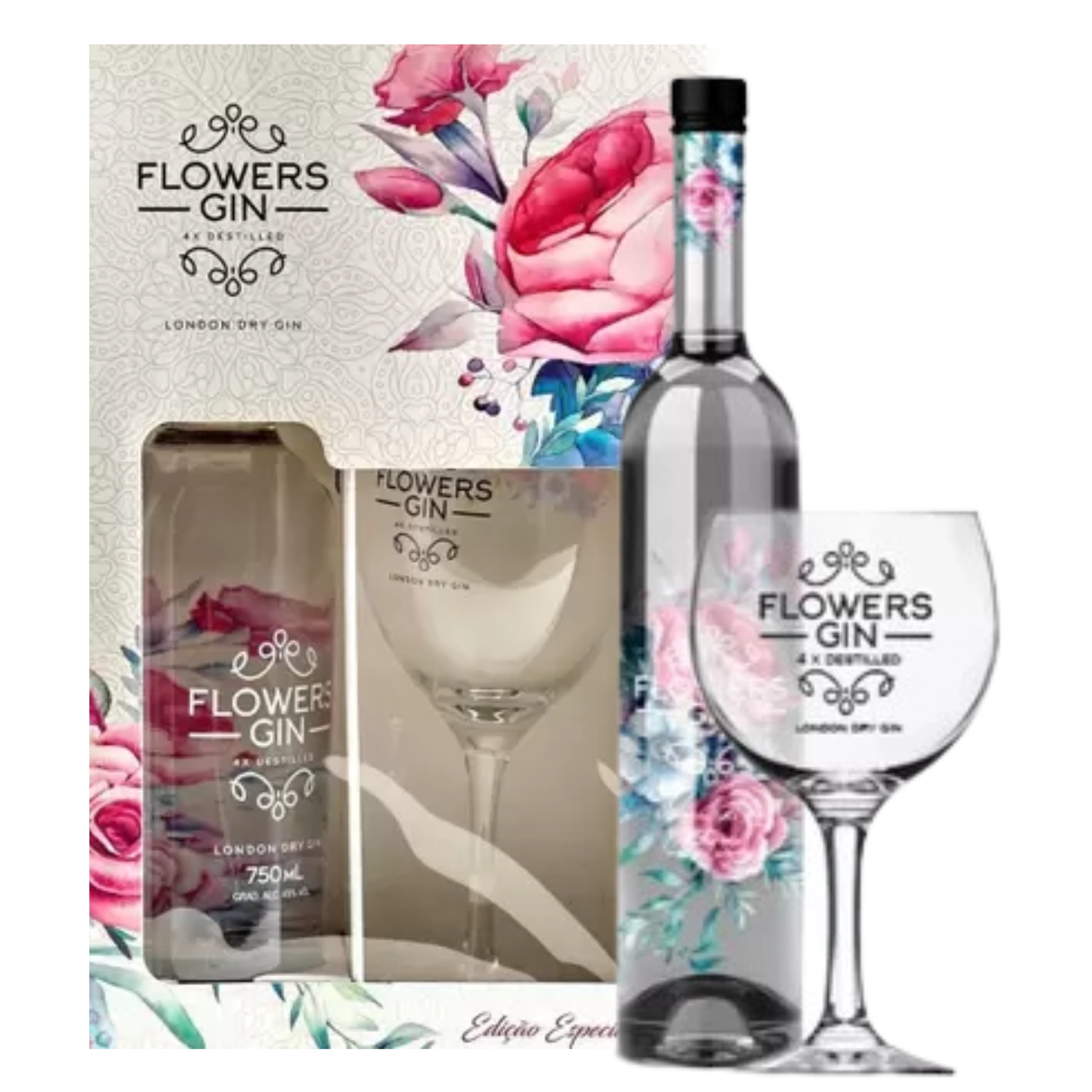 kit com 1 Gin FLOWERS Garrafa 750ml + 1 Taça