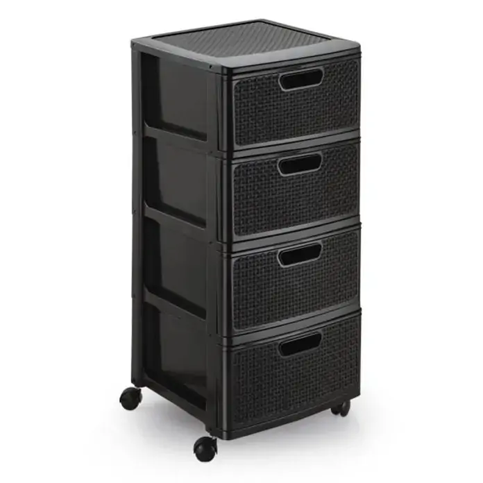 Porta Tudo Rattan C/ Rodas 4 Gav 37x36x80cm Ref. Pt