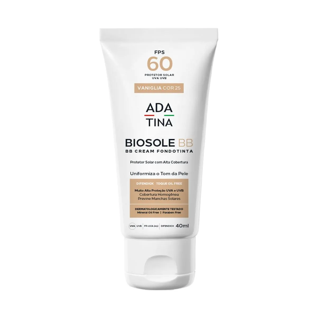Protetor Solar Ada Tina Biosole BB Vaniglia FPS 60 40ml