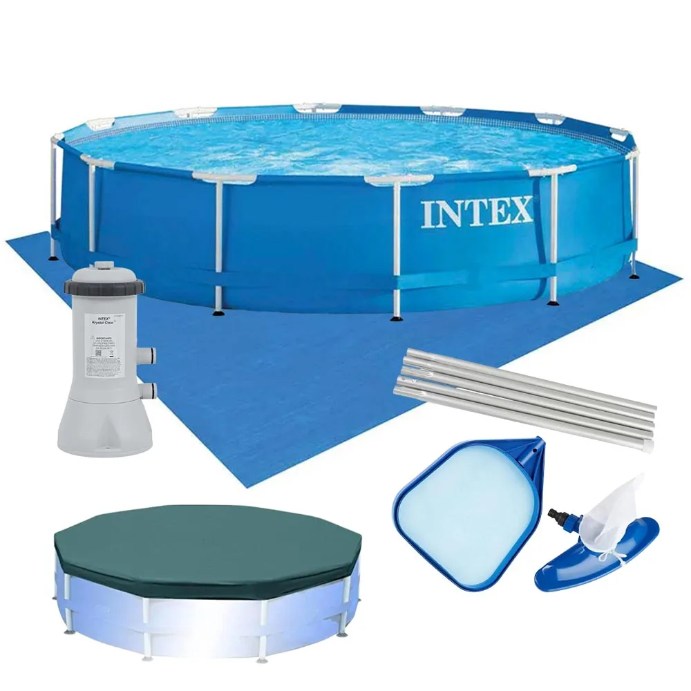 Piscina Estrutural 6.503 Litros Armação Azul + Capa + Filtro 220v + Forro + Kit Limpeza- Intex